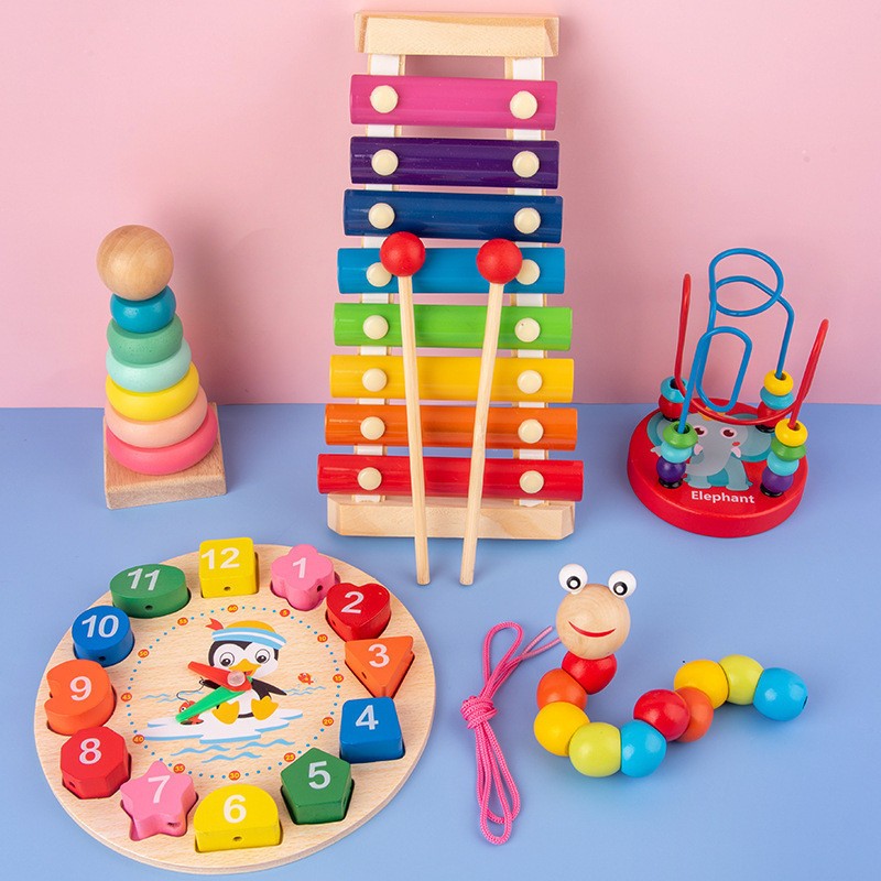 Wooden Toys Shape Puzzle Color Geometric Board Jigsaw Blocks Children's ...