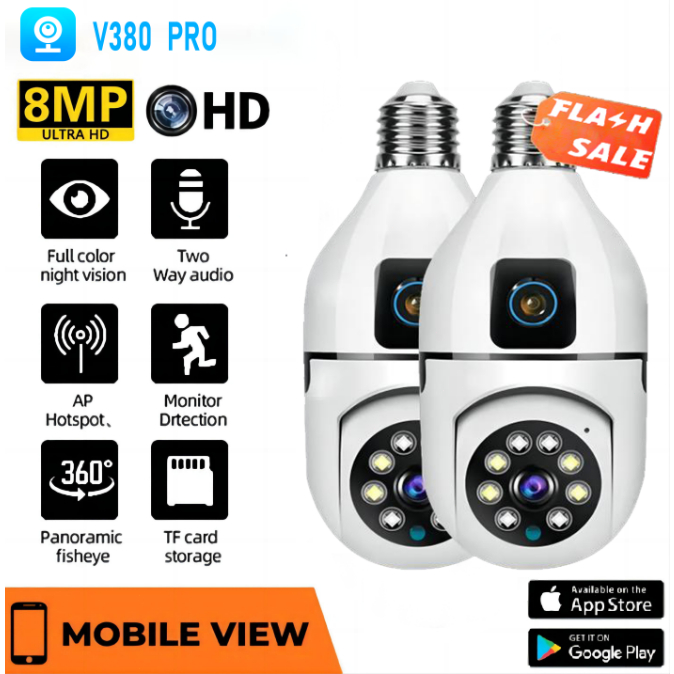 V380 Pro CCTV Bulb Dual Lens CCTV No WIFI Needed Camera 360° Rotate ...