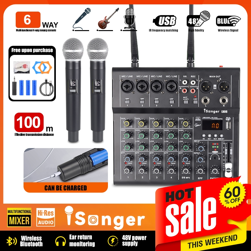 Professional Mini Audio 6 Channel USB MP3 Computer Mixer, Wireless ...