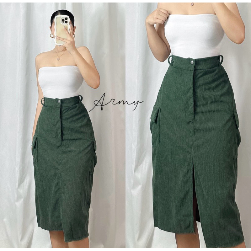 CORDUROY midi CARGO SKIRT for women Shopee Philippines
