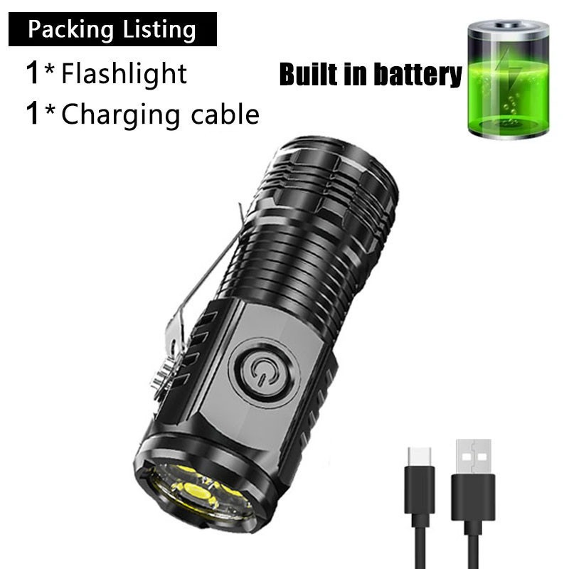Mini Flashlight Rechargeable Waterproof Type-C USB Charge 5 Modes ...