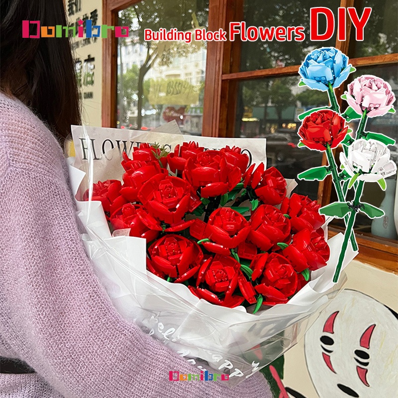Rose Flowers Building Blocks Set DIY Toys Romantic Valentine's Day ...