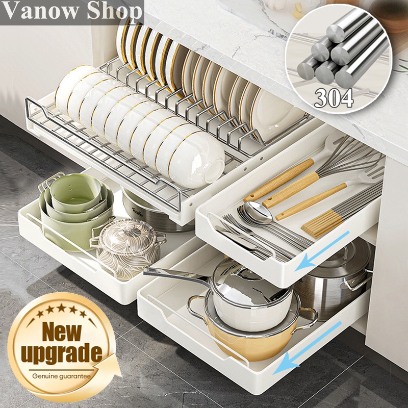 VANOW Kitchen Pull-out Dish Rack Organizer Pull Out Basket Dish Drainer ...