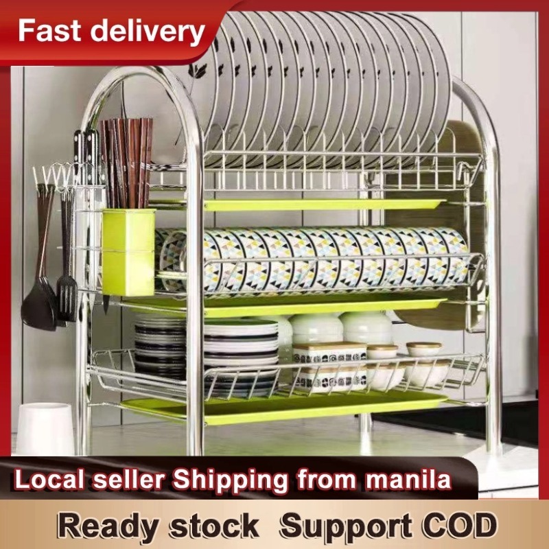 COD 3 Layers Dish Rack Stainless Steel Dish Drainer Rack Kitchen Rack ...