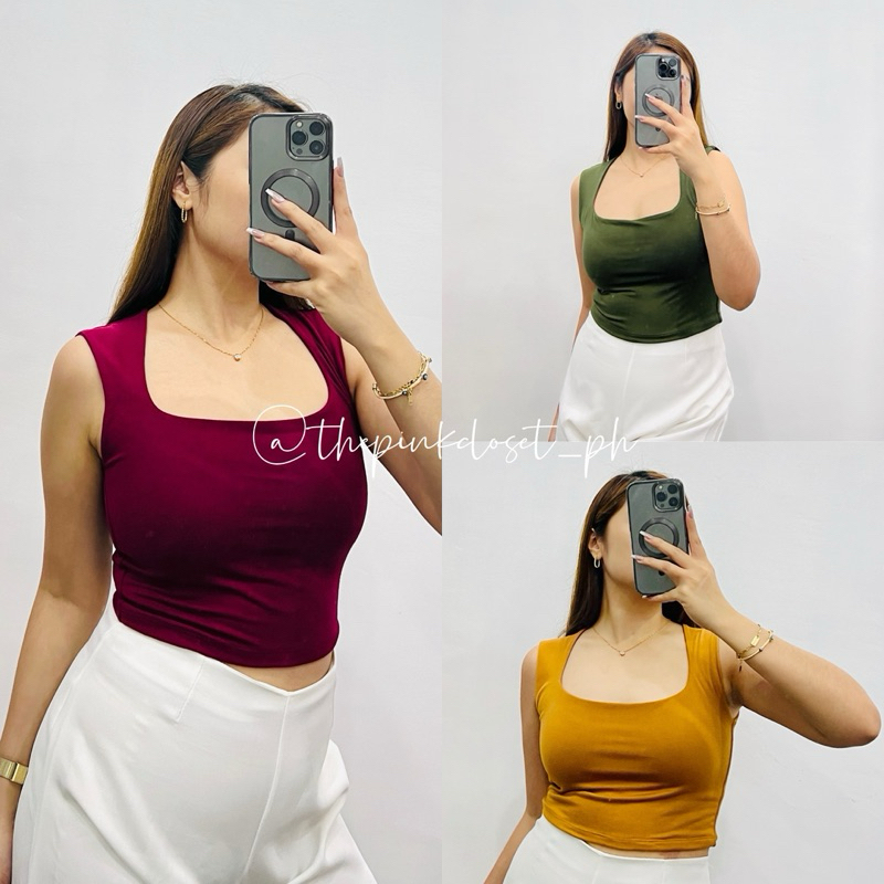GLENDA SQUARE TANK (XS-Semi Large) Double lining Square Tank Crop top ...