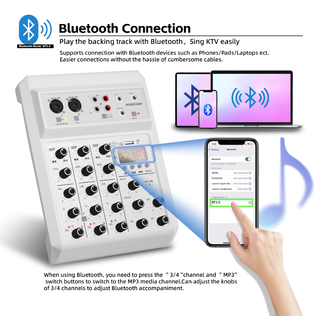 GXBT Audio mixer 4 channel computer recording KTV power amplifier