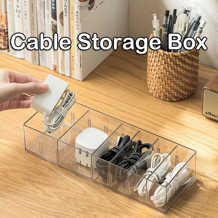 HOME CUBE 1 Pc Data Cable Organizer Box Charger Cable Management 7 Compartments Storage Box For Usb Cord Sorter, Cards, Paper Clips, Mobile Charger, Mobile Holder, Stationary Items - Transparent - View #5