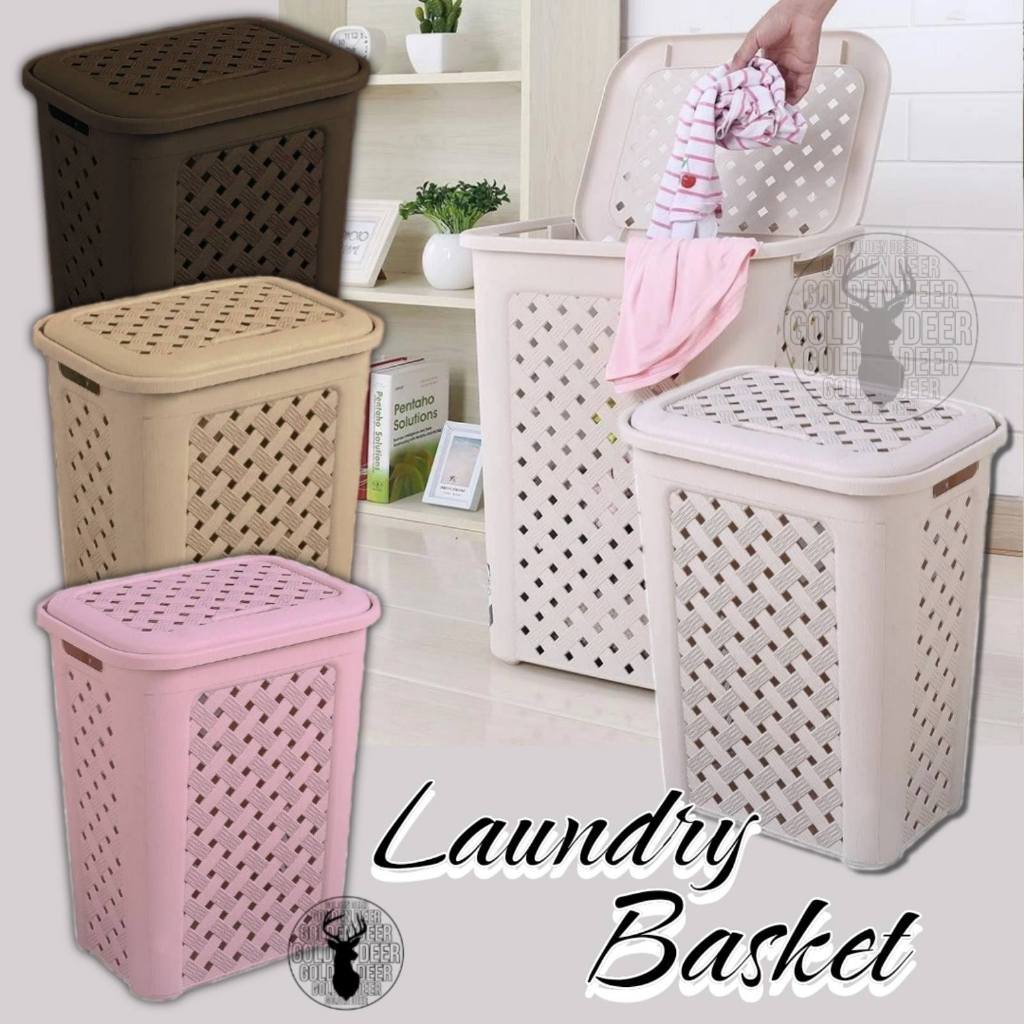 MULTI PURPOSE RATTAN LAUNDRY BASKET WITH COVER AESTHETIC BASKET HIGH ...