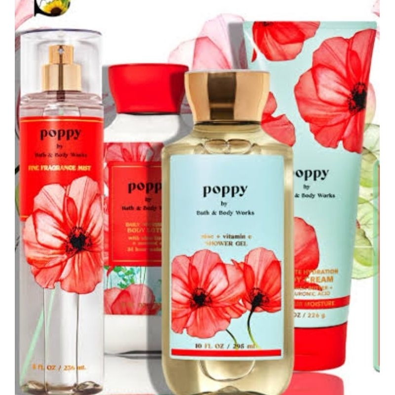 BBW POPPY FRAGRANCE MIST/LOTION/ SHOWER GEL BY BATHS AND BODY