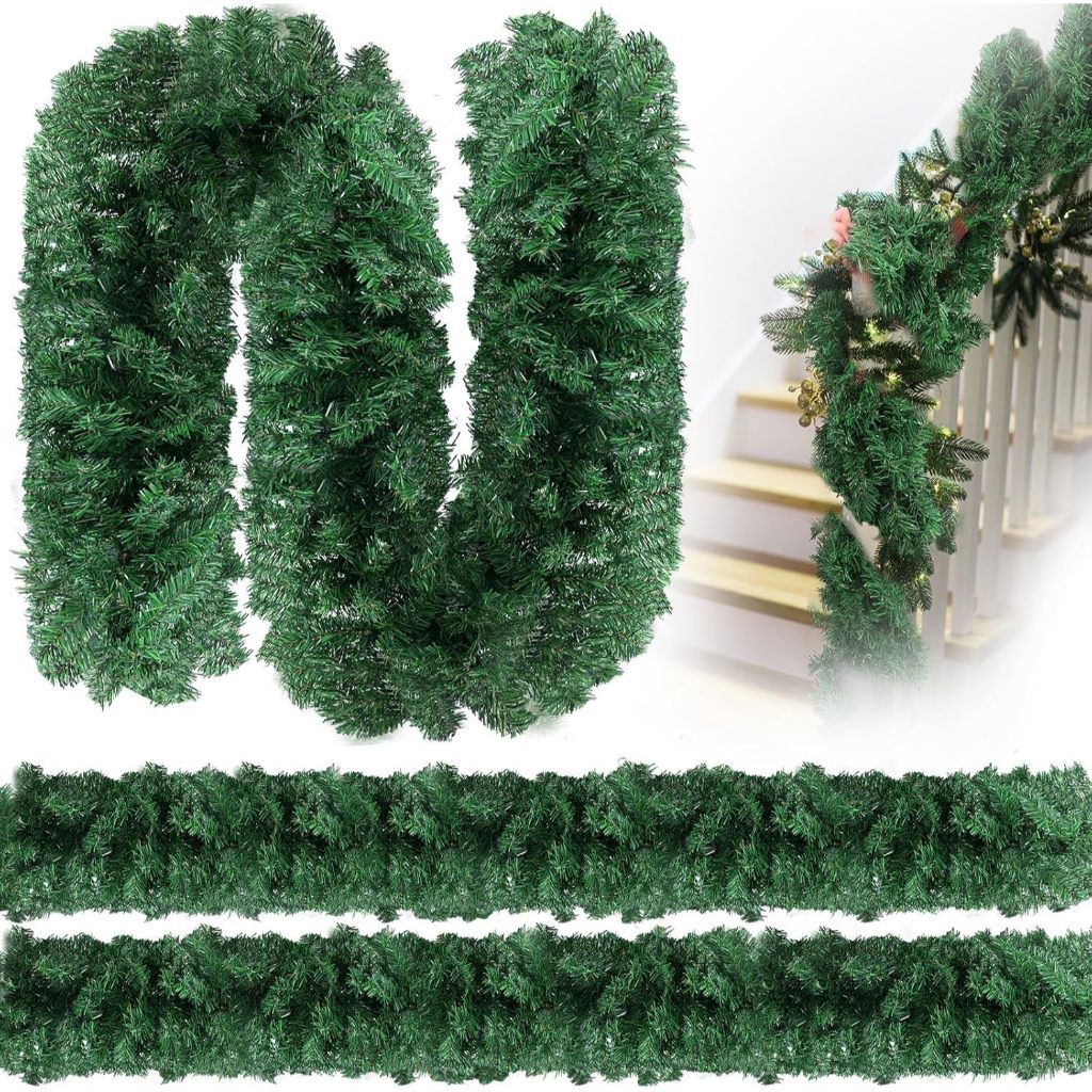 9FT Christmas Garland Greenery Thick Holiday Pine Garland for Stair ...