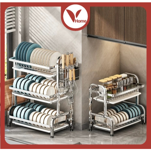 Vhome 2/3 Layers Stainless Steel Dish Rack Dish Drainer Kitchen Rack ...