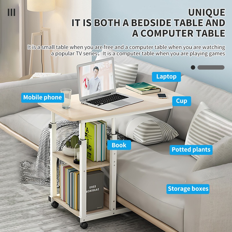 ♪COD♪ Bedside Table Wood Bedside Computer Desk Bedroom Study Table Over ...