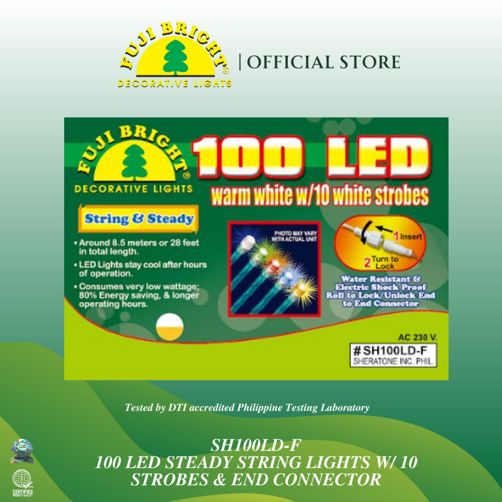 Fuji Bright 100 LED with 10% Strobe Light Christmas Lights with End ...