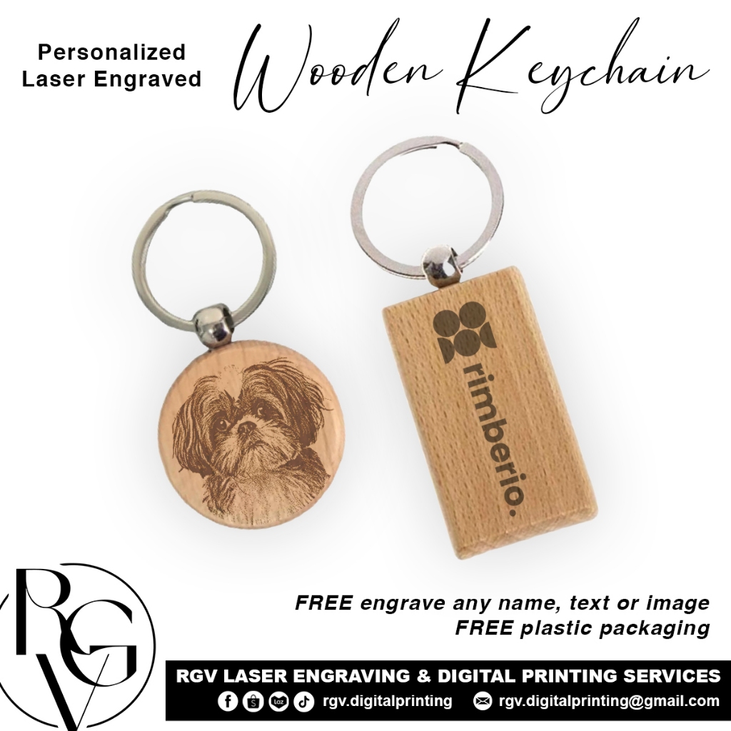 Laser Engraved Wooden Keychain Round Rectangle Personalized - rgv ...