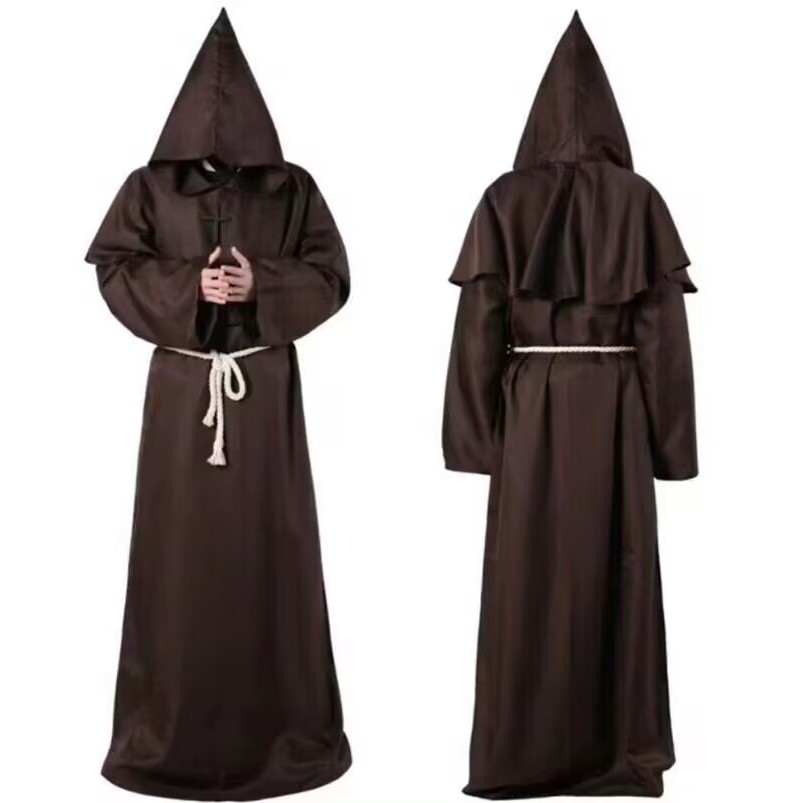 ST Wizard Costume Medieval Monk Friar Robe Christian Priest Hooded Cape ...