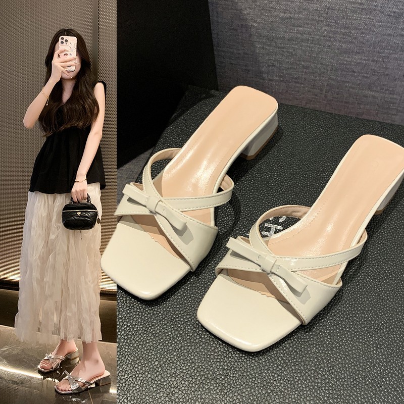 「KAEVE」1 inch elegant square toe leather heels sandals for women ...