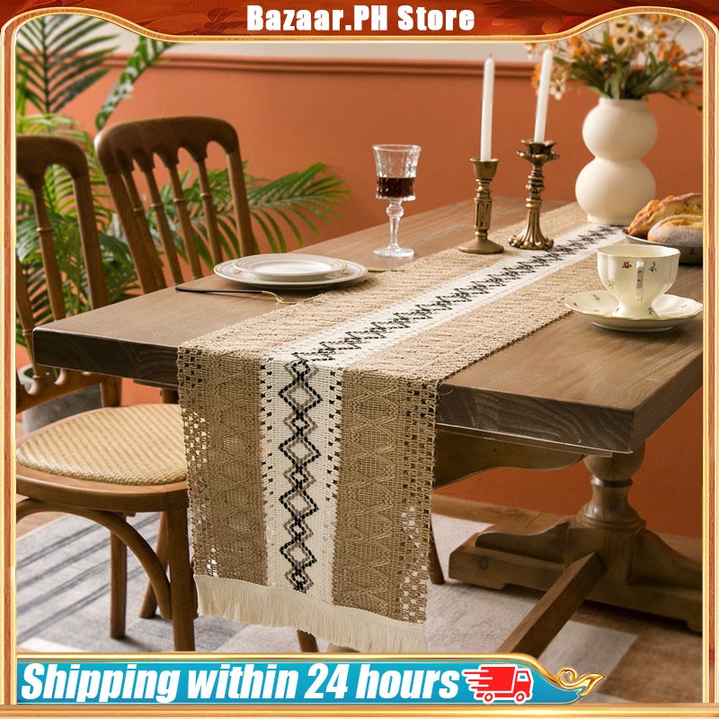 180x30CM Tassel Table Runner Mat Linen Kitchen Insulation Pad Table ...
