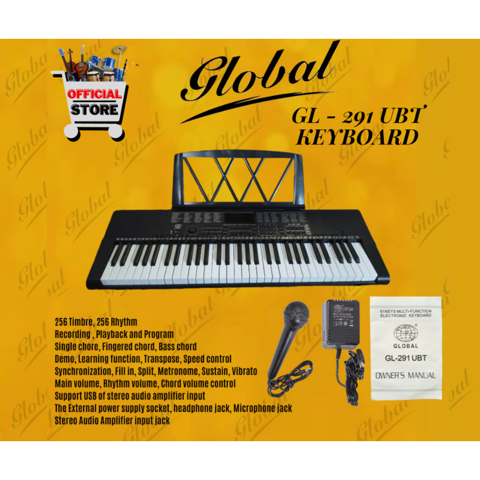 GLOBAL KEYBOARD GL 291 UBT 61 KEYS USB BLULETOOTH compatible BEST for ...