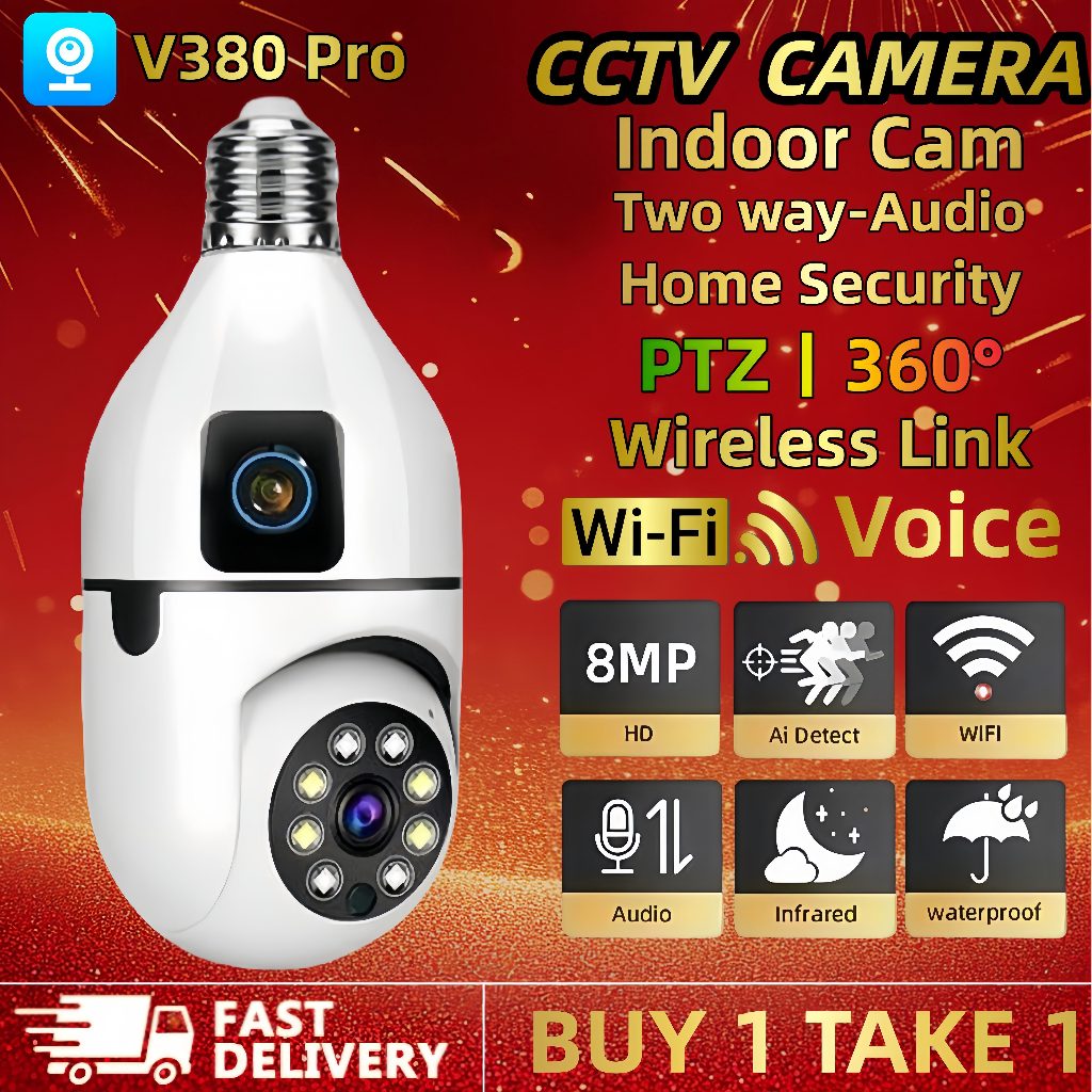 BUY 1 TAKE 1 V380 CCTV Camera WIFI Dual Lens Bulb 1080P Auto Tracking ...