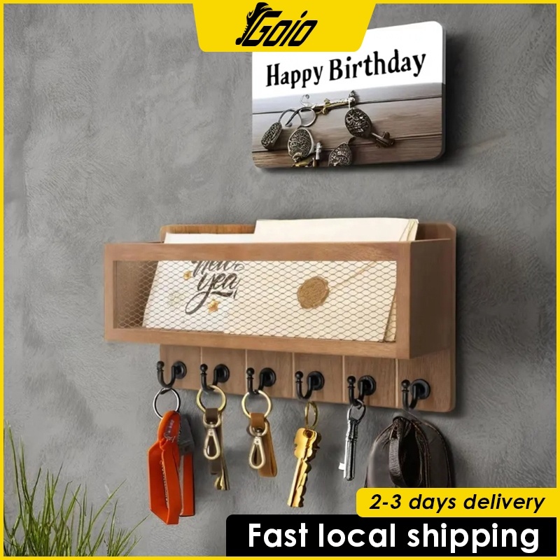 Wooden Key Hanger Wall Mounted Key Holder With Organizer Wall Hook ...