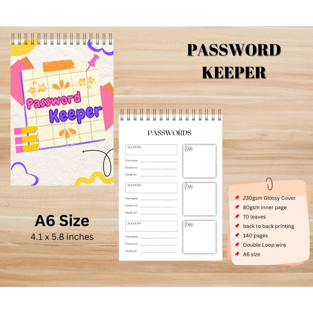 Password Keeper Notebook • Laminated Cover • A6 size • 80gsm • 140 ...