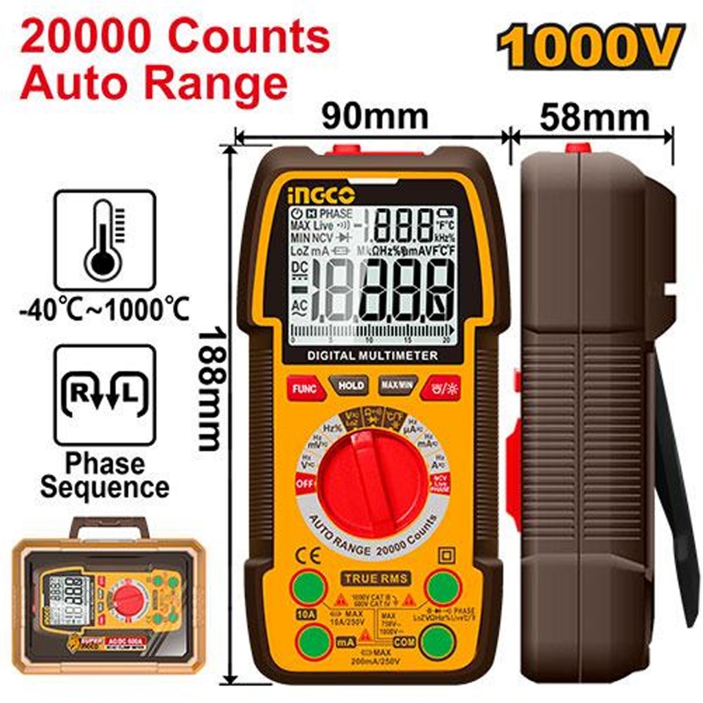 INGCO Digital Multimeter Use for Voltage, Current, Resistance Tester ...