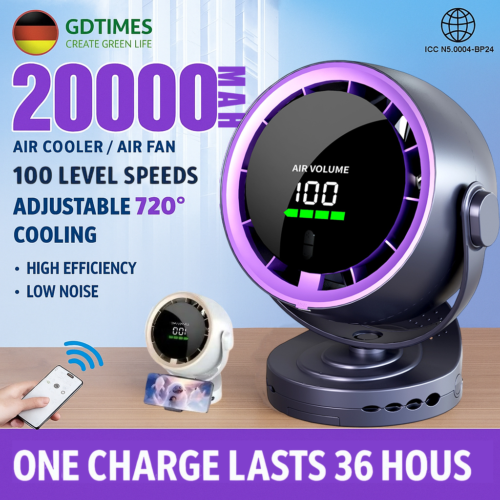 Turbo fan Desk fan 100 Gears Rechargeable Fan Strong Wind Digital ...