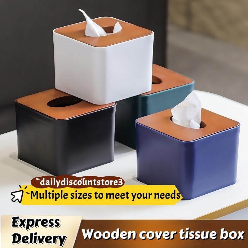 COD Bamboo Tissue Box And Tissue Holder Minimalist Wooden Lid Plastic ...