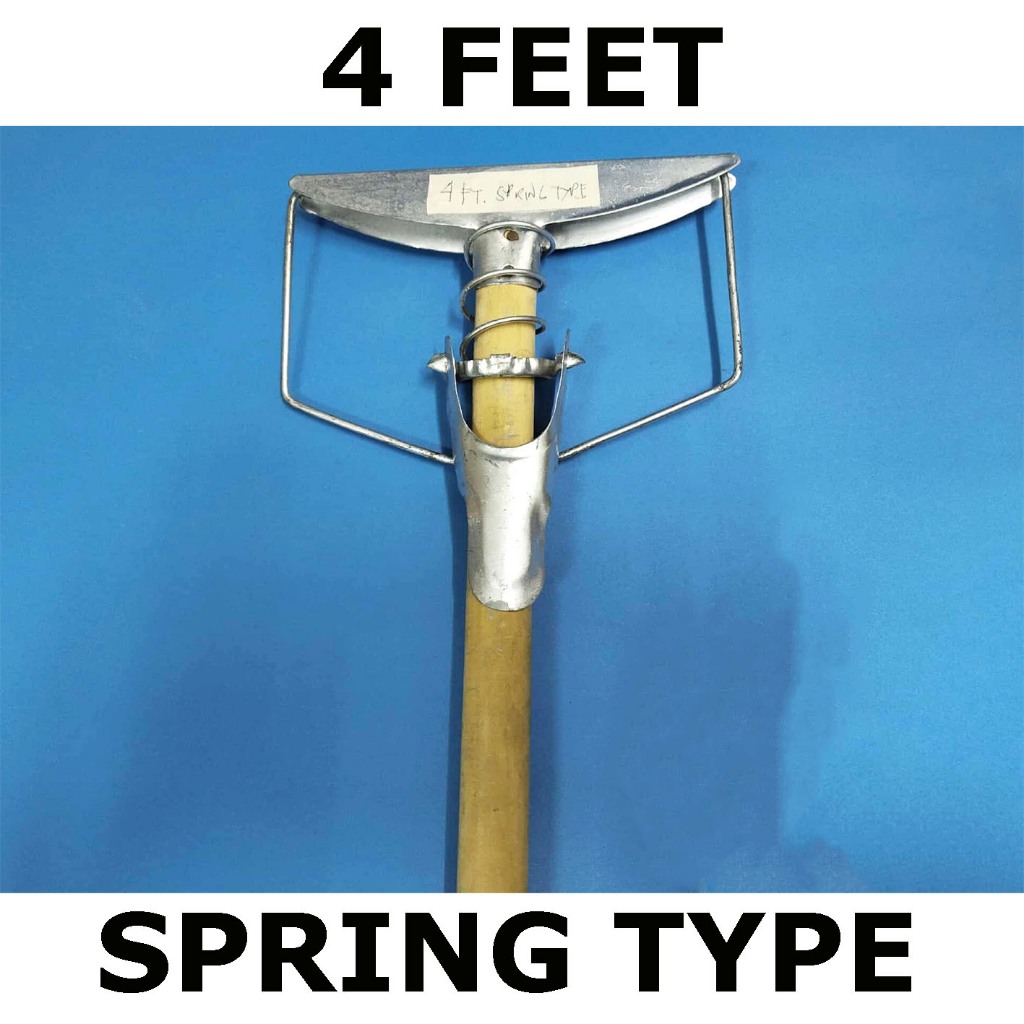 ( SPRING TYPE ) DURABLE MOP HEAD HANDLE WITH WOODEN HANDLE == 4 FEET ...