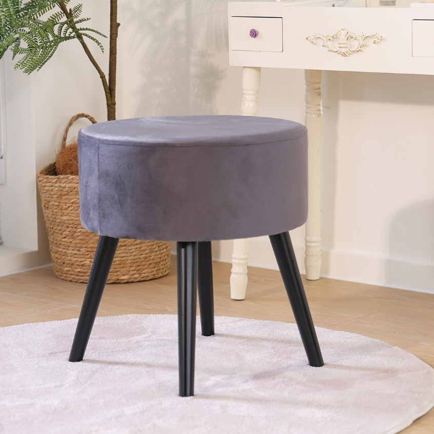 HStex Soft Velvet Round Stool with Wooden Legs Ottoman Vanity Stool ...
