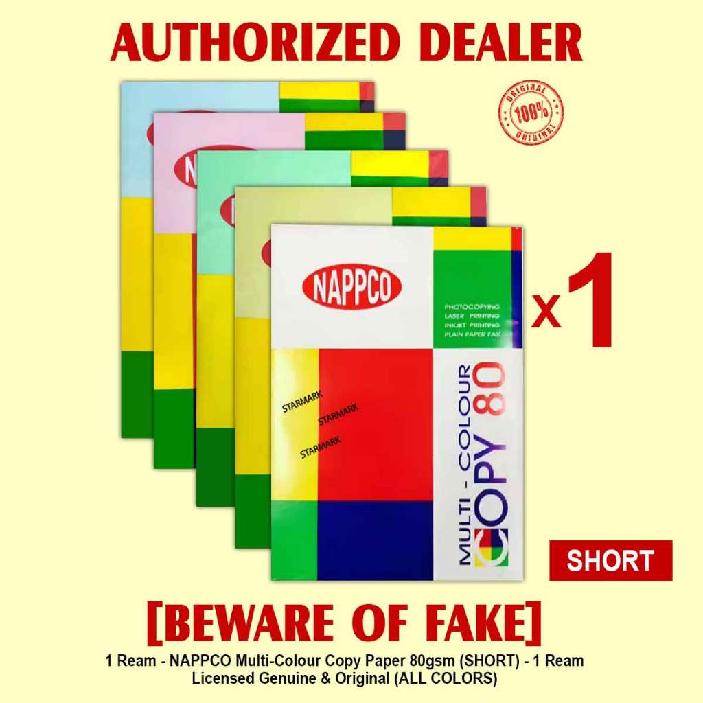 NAPPCO Color Copy Paper Papers Colored Multi Color SHORT LONG A4 80gsm ...