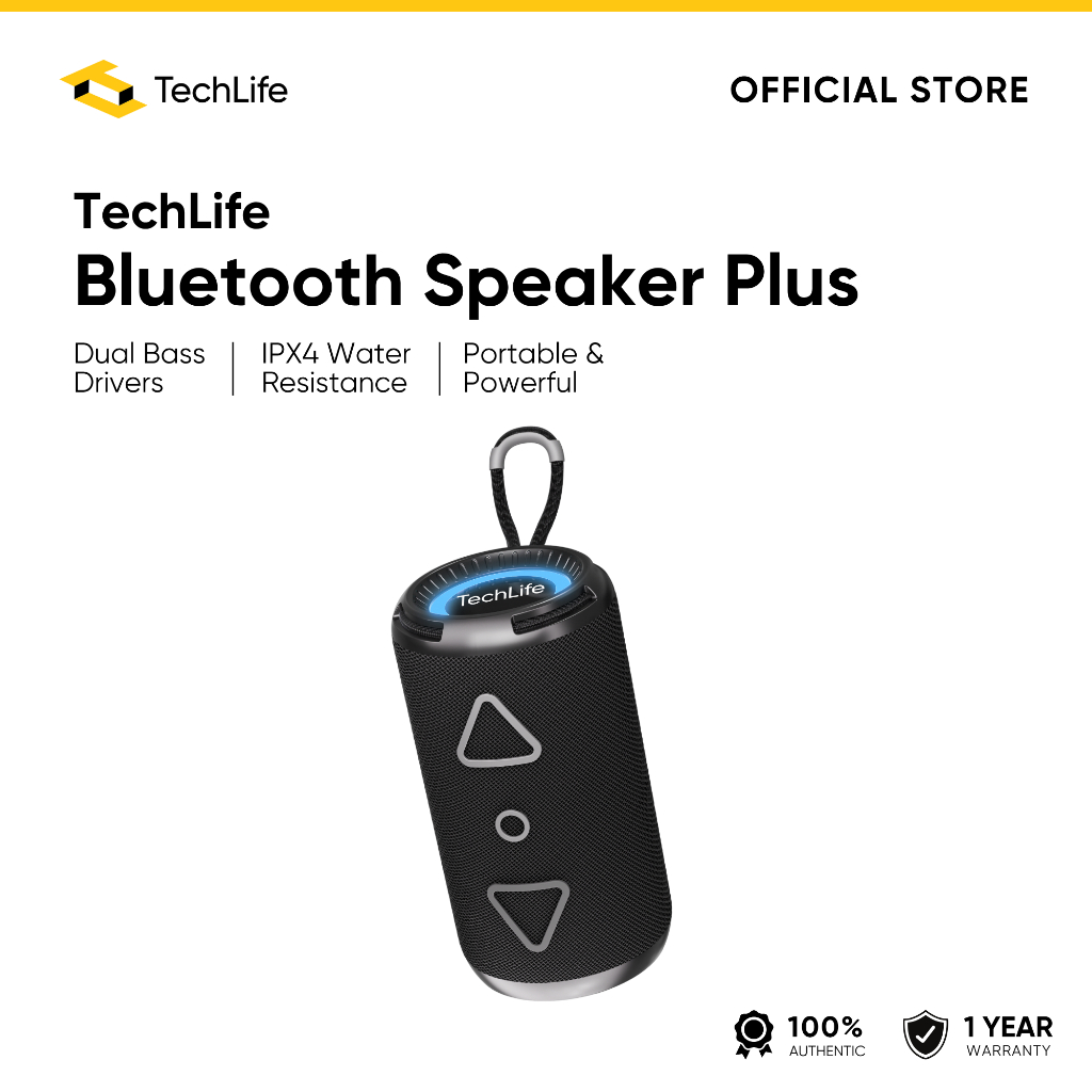 TechLife Bluetooth Speaker Plus l IPX4 Water Resistance l Dual Bass ...