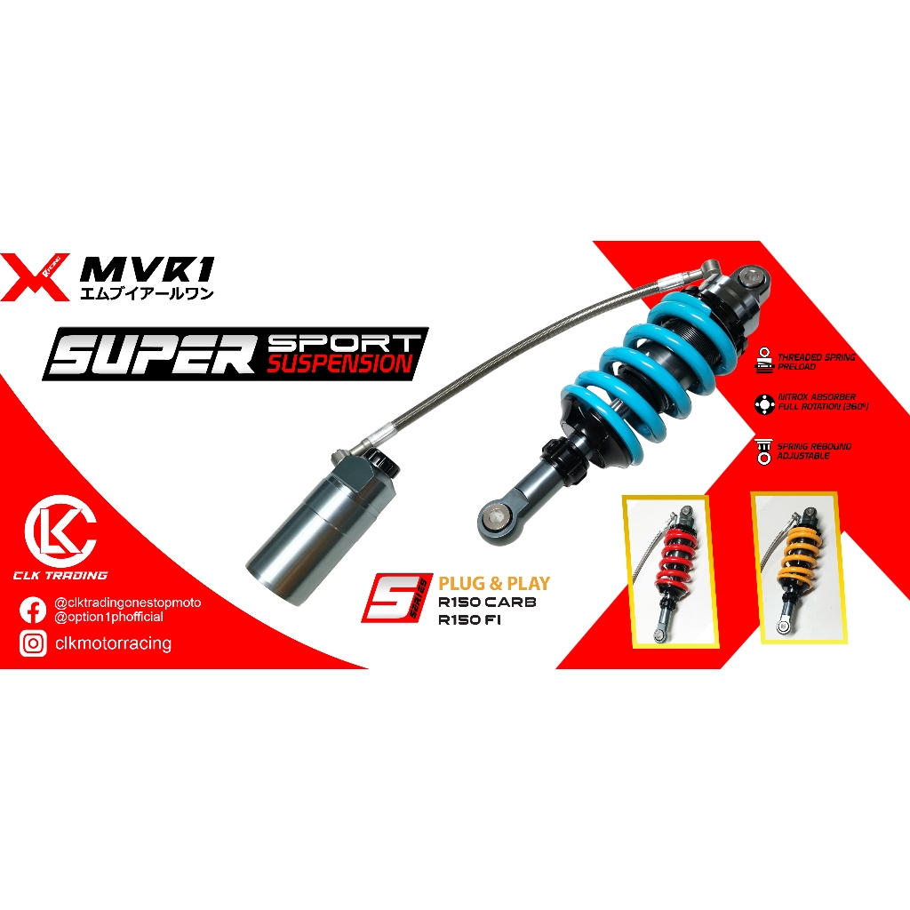 MVR1 REAR Shock Full Adjustable 285mm Shock Suspension R150 Fi Carb ...