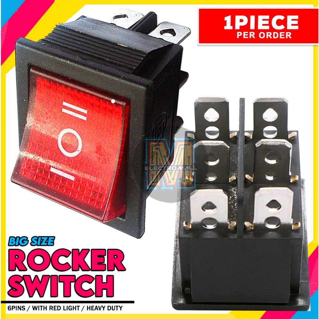 Rocker Switch Big Size With Red LED Light 6 Pins Heavy Duty | Shopee ...