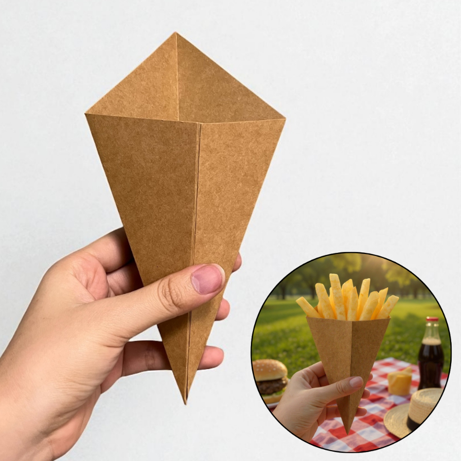 50pcs Kraft Triangle Fries Holder Snack Nuggets Holder Kraft Cone ...