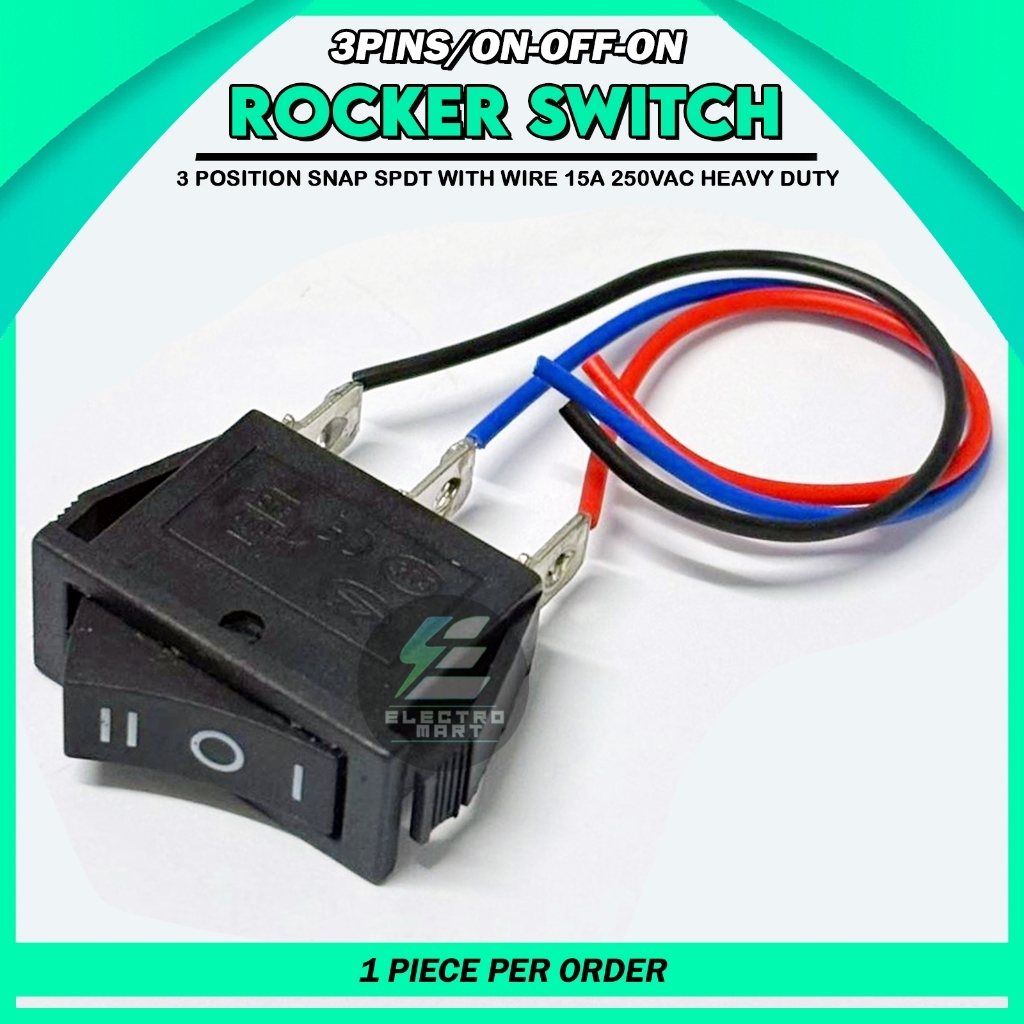 E MART Rocker Switch SPDT 3 Position ON-OFF-ON 3 Pins With Wire for DIY ...