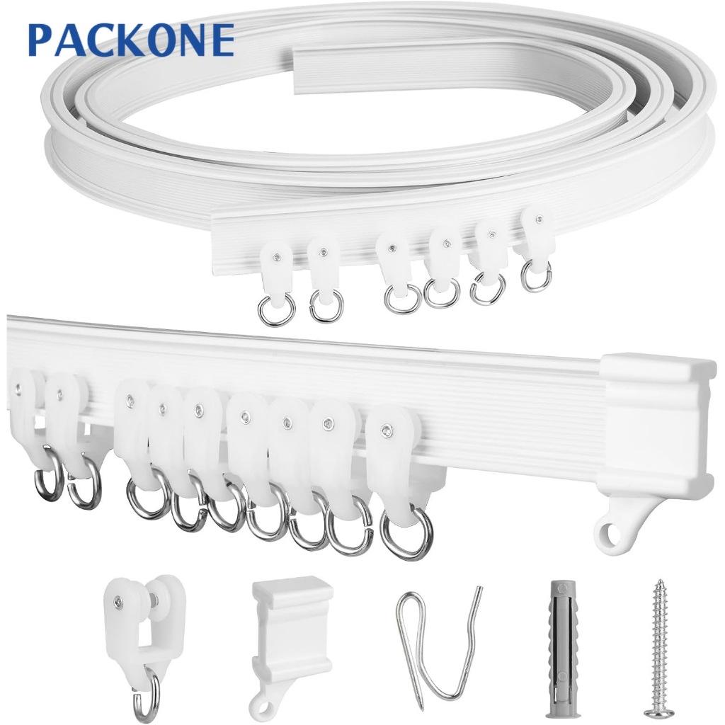 PACKONE Curtain Rail Flexible Curved Ceiling Curtain Rail DIY for Room ...