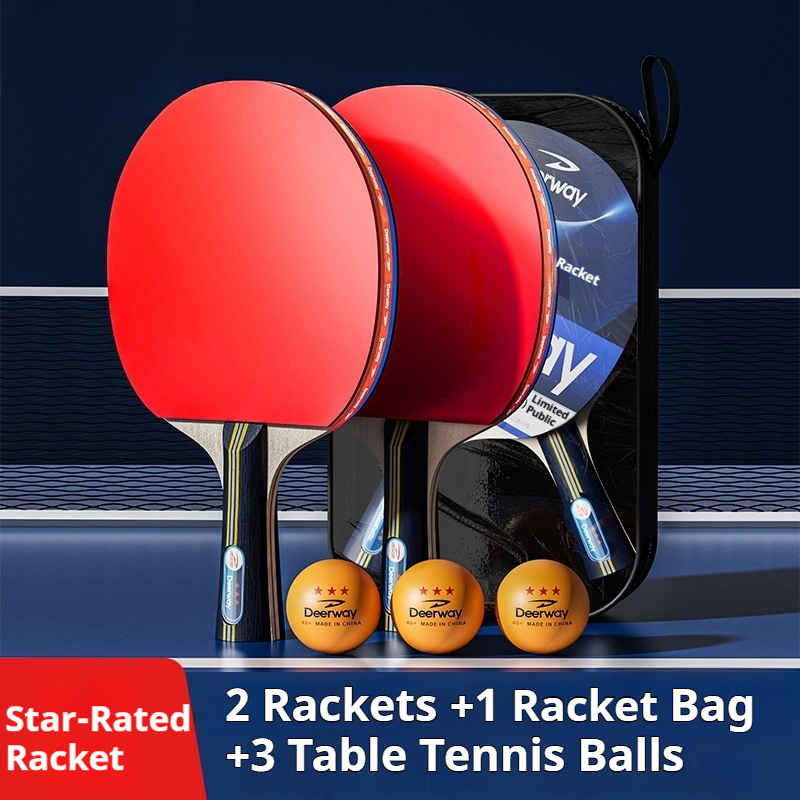 Table Tennis Rackets Set 2pcs Racket+3 Balls With Bag High Elasticity ...