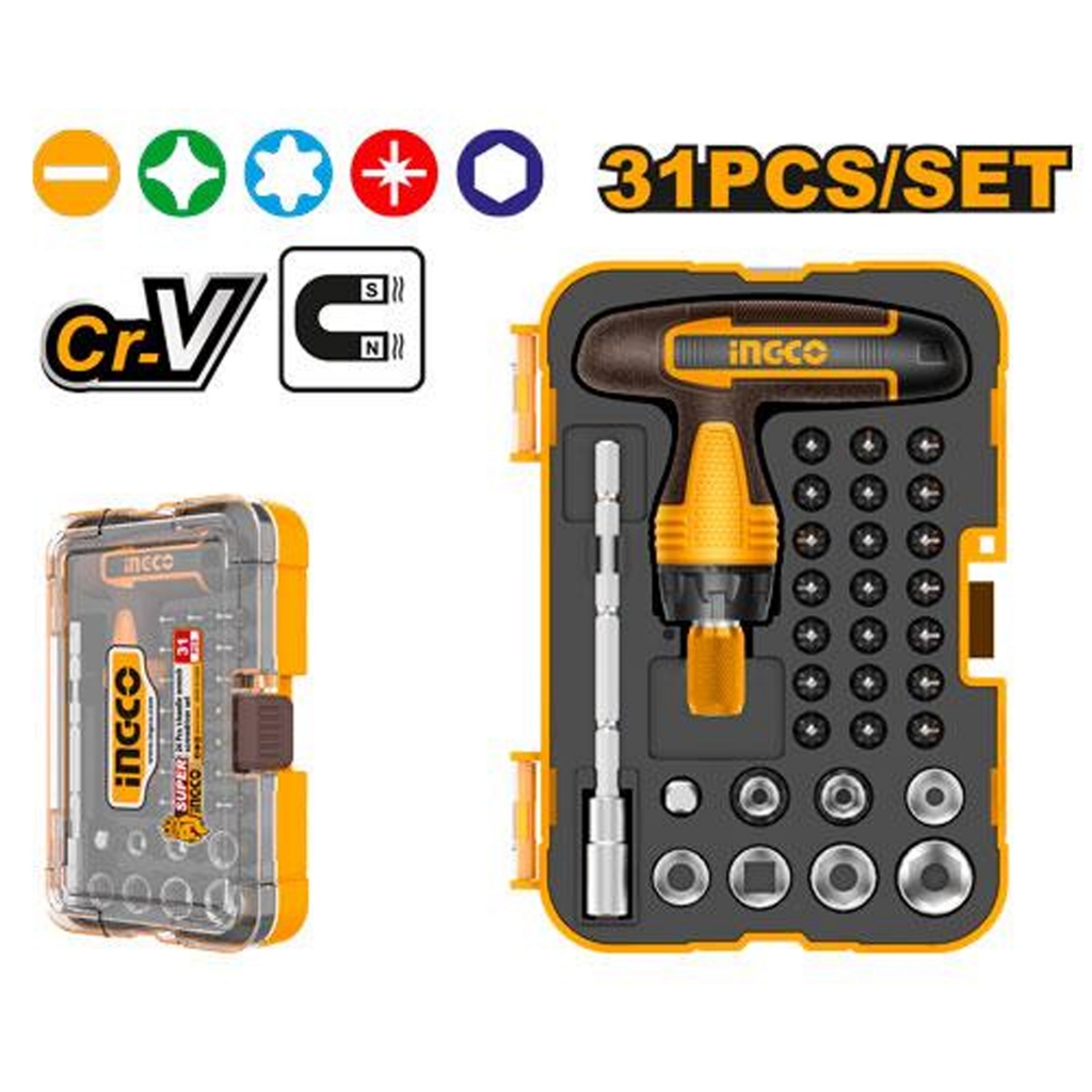 INGCO 31pcs T-Handle Wrench Screwdriver Set Cr-V Steel with Magnetic ...