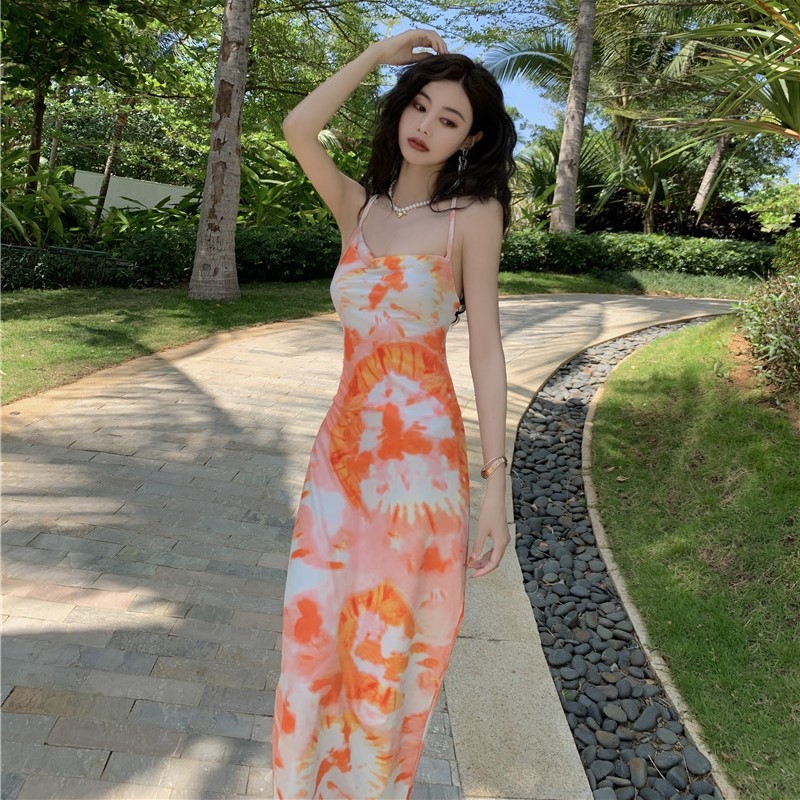 korean orange dress Puff Sleeve Korean Dress  Soft, Breathable, Flattering Style