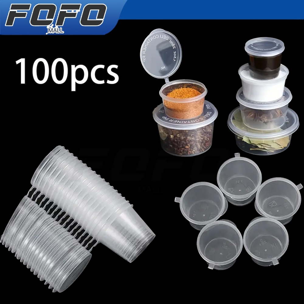 100pcs丨Portable Plastic Cups Disposable Food Container With Hinge Lid ...