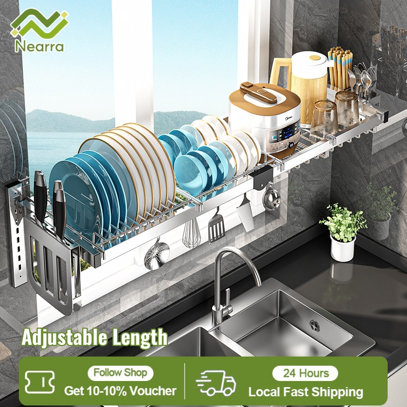 Nearra Adjustable Wall Mount Over Sink Dish Drainer Stainless Steel ...