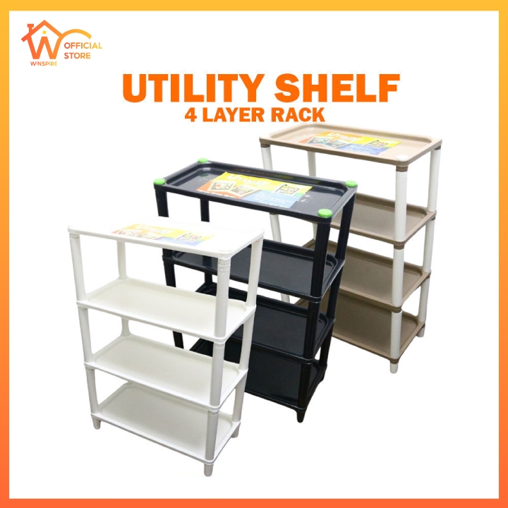 4-Layer Plastic Storage Rack Organizer, Detachable Rectangular Shelf ...