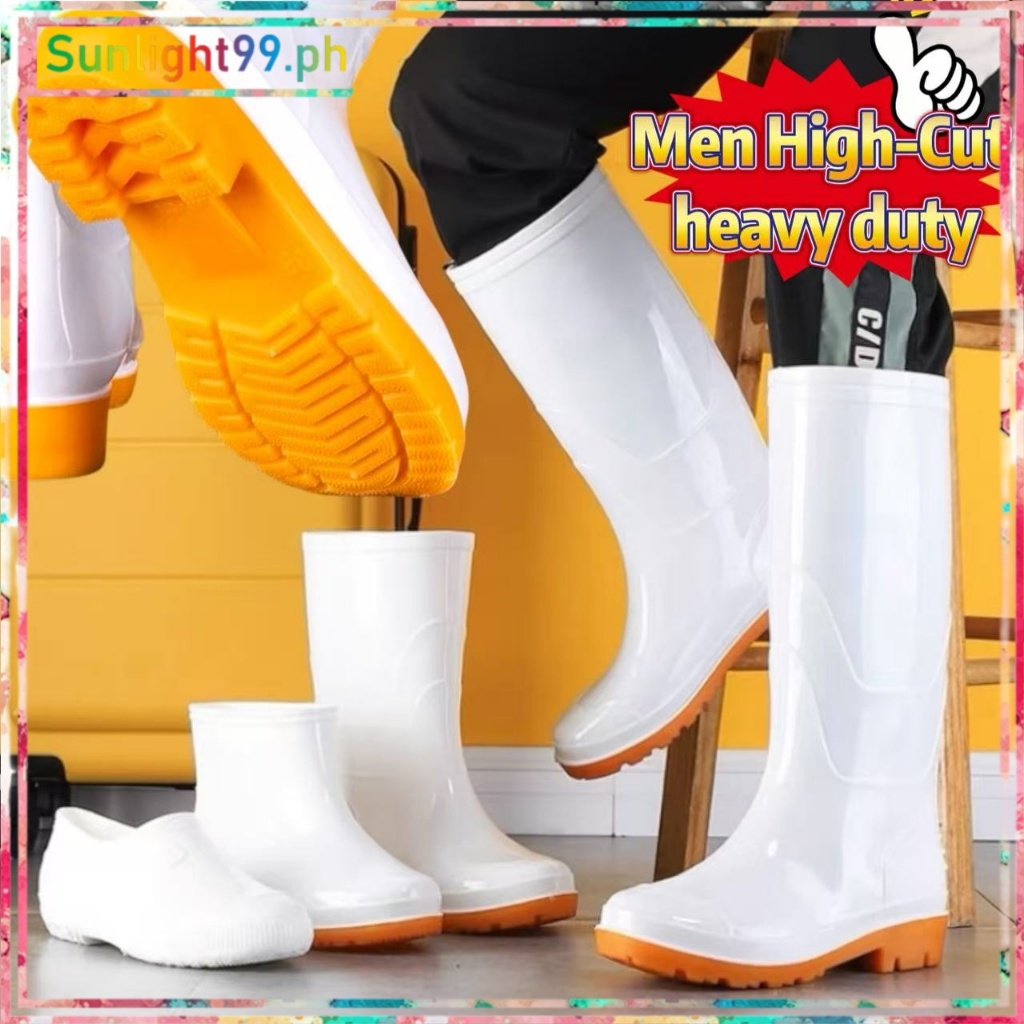 Bota Pang Lalaki High Cut Waterproof Rain Boots Anti Slip Work Boots ...