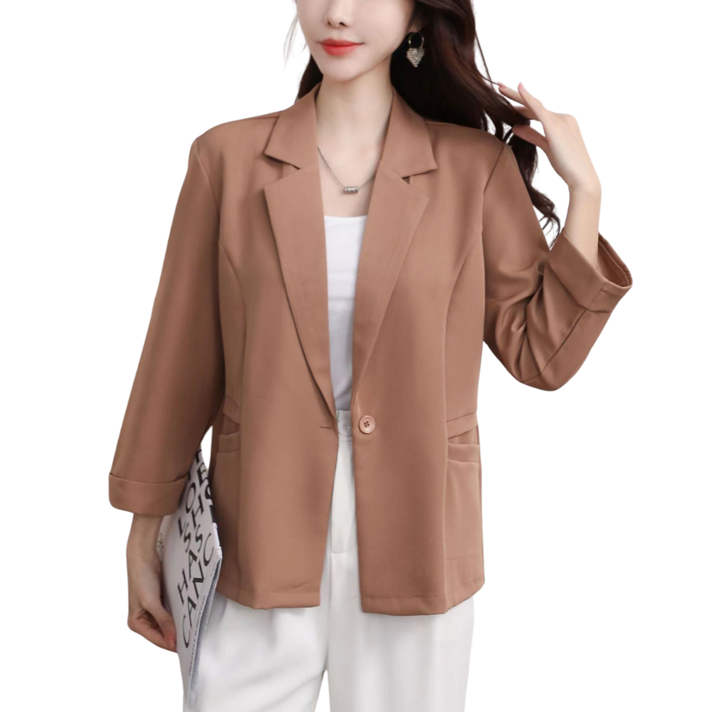 Casual Korean Blazer 3/4 Sleeve Suit for Women Loose Retro side Pockets 