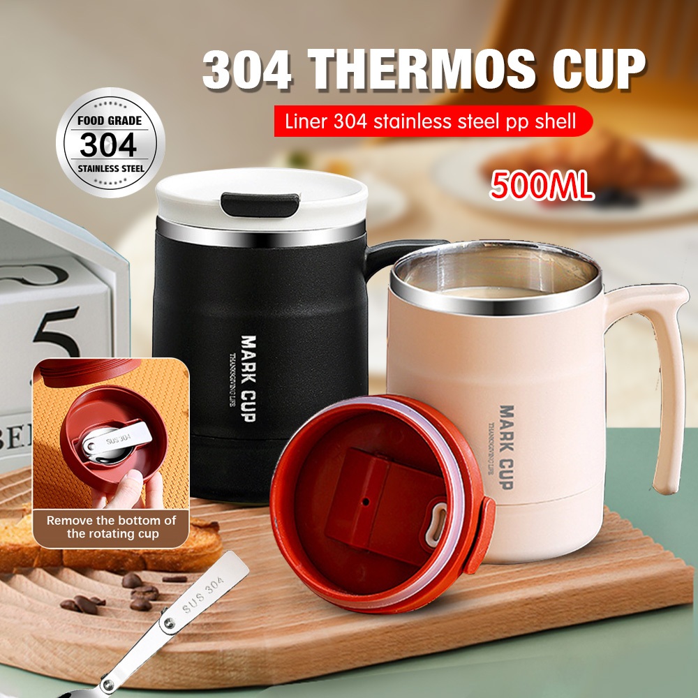 Double Wall Thermal Coffee Mug Stainless Steel with Spoon Cold Water Drinks  Metal Tumbler Tea Milk