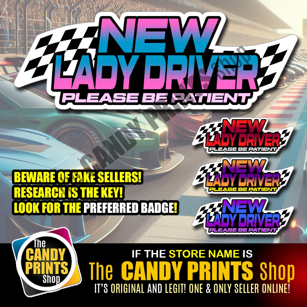 Vinyl (Non-Magnetic) Car Sticker CHECKERED SERIES 02 - NEW LADY DRIVER ...