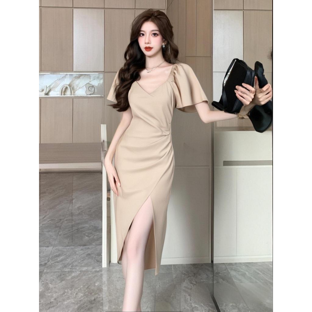 summer new dress 2025 beige dress formal for wedding graduation plus size  cocktail semi formal dress | Shopee Philippines