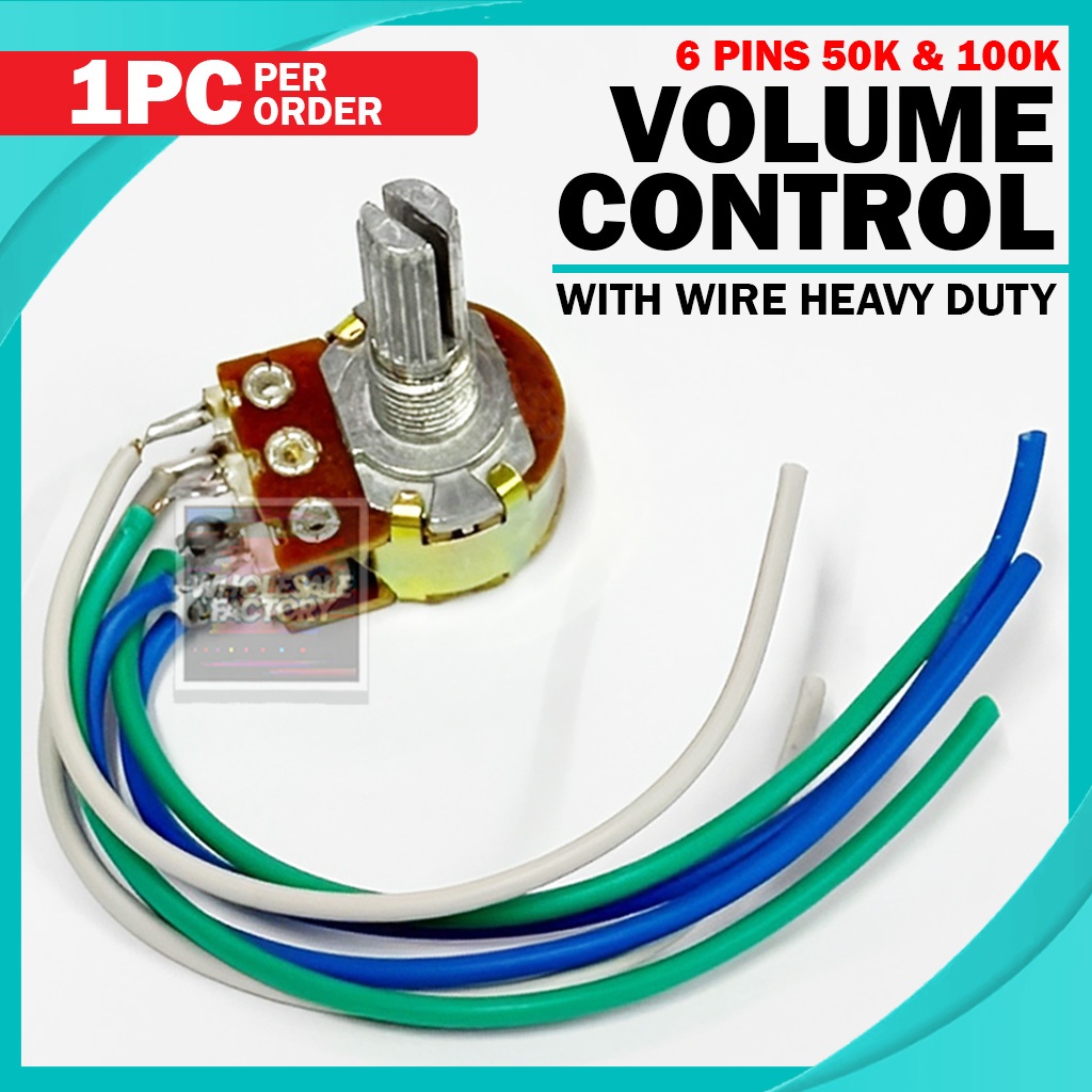 Potentiometer Volume Control 6 Pins 100K/50K With Wire Heavy Duty ...