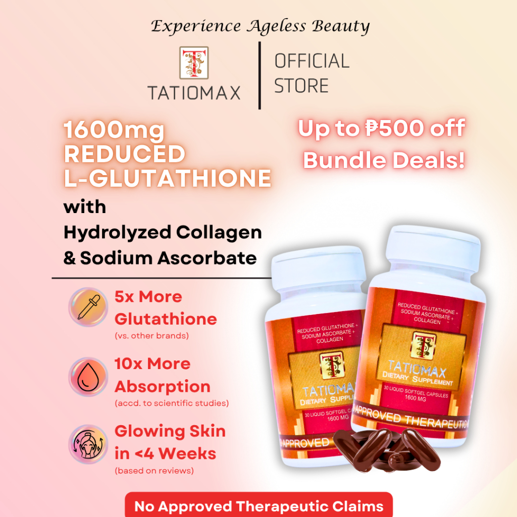 TATIOMAX Reduced Glutathione Collagen Vitamin C 1600mg (60 Whitening  Softgel Capsules / 2 Bottles) | Shopee Philippines